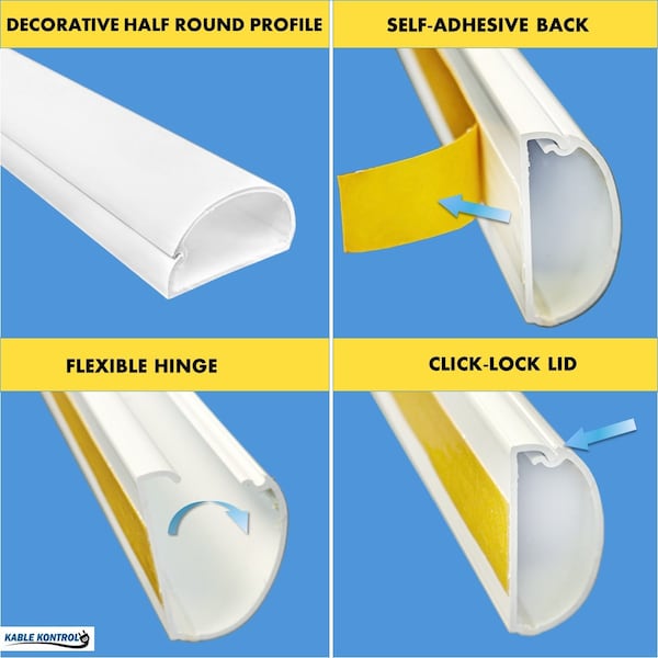 Kable KontrolÂ® - Smooth Mould Wall Cord Cover Cable Raceway - 1.22 W X 0.5 H Channel - 60 Long